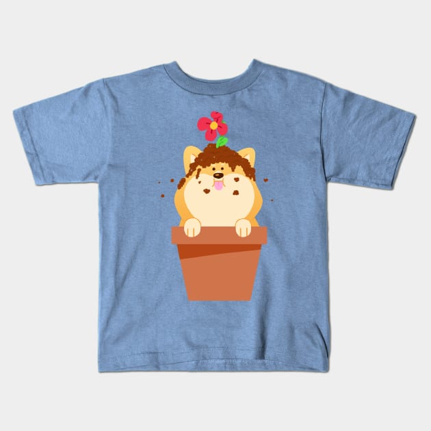 Flower Pot Shiba Kids T-Shirt by eagletoons